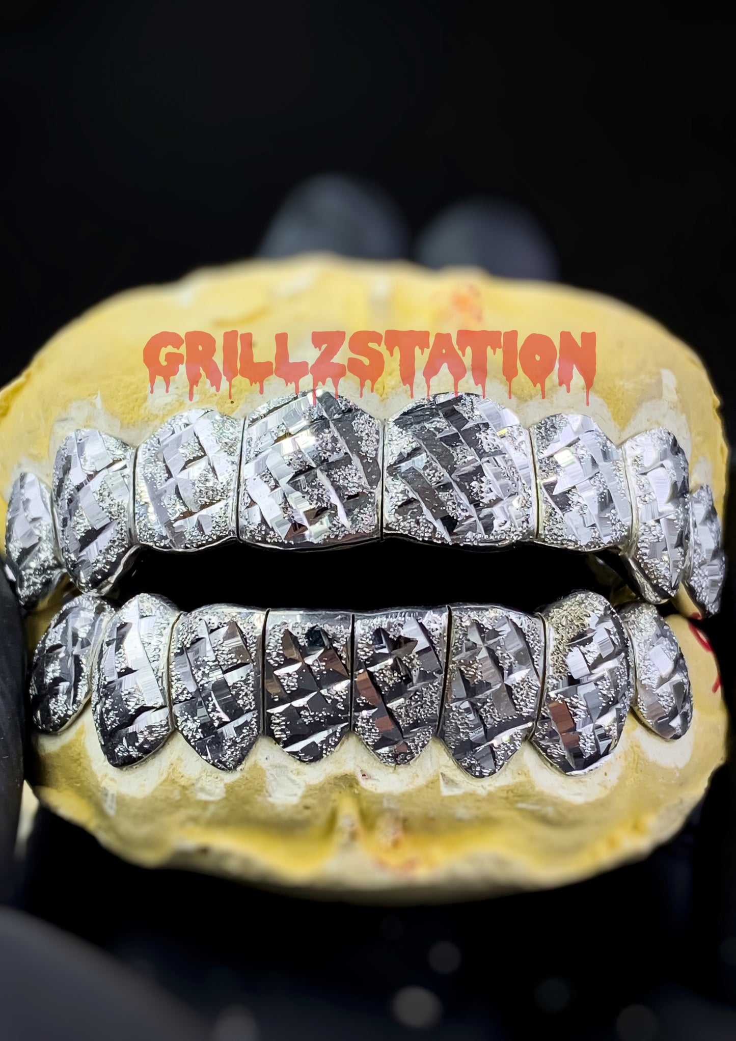 Ultra Diamond Cut Diamond Dust Teeth Grillz, Custom Handmade Solid Gold - GRILLZSTATION