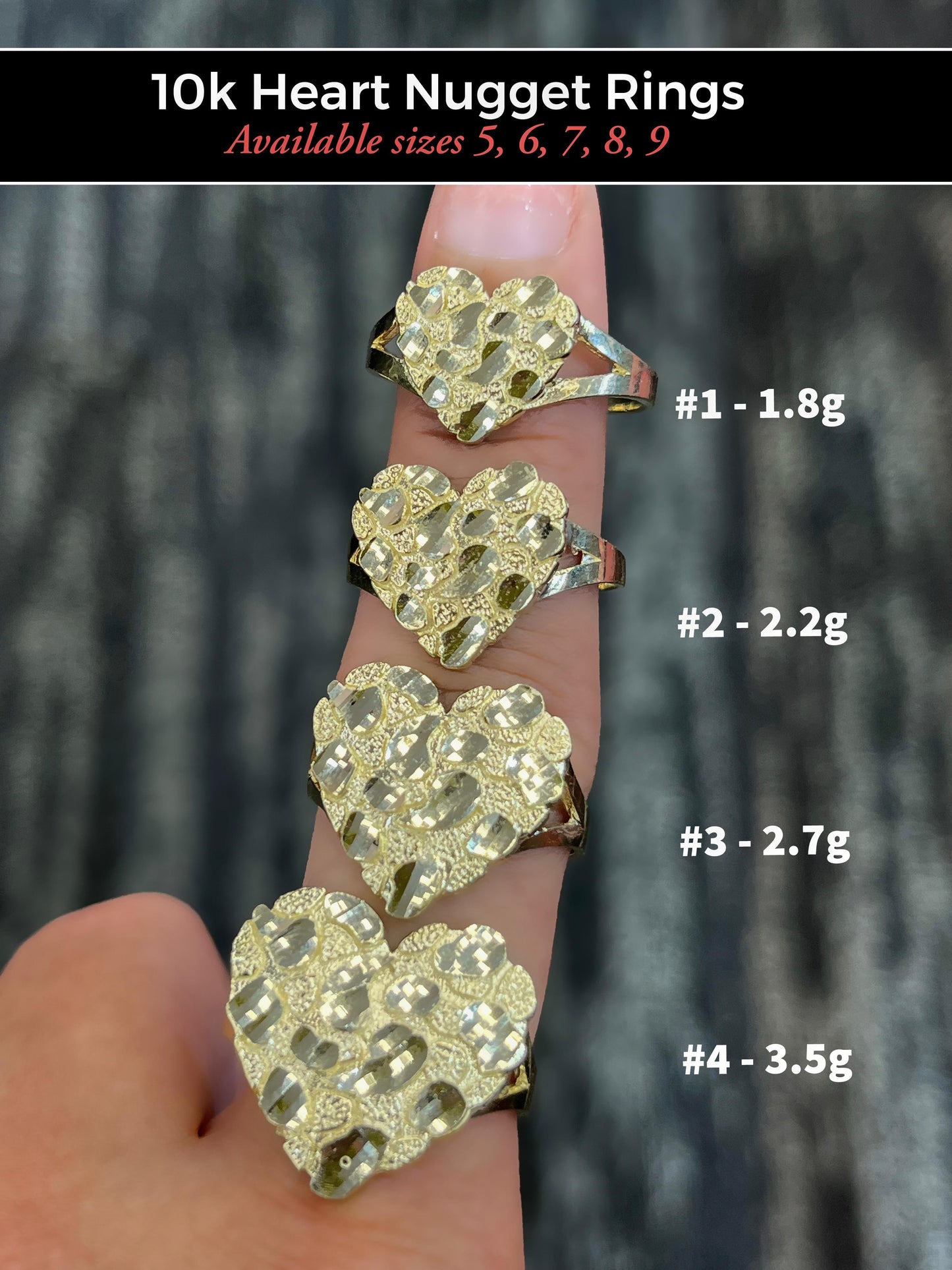 10K gold heart nugget Rings | Real Solid Gold 10K heart Nugget Ring Yellow Gold | 1.6gram to 3.5gram| Statement Rings |Nugget Ring for women - GRILLZSTATION