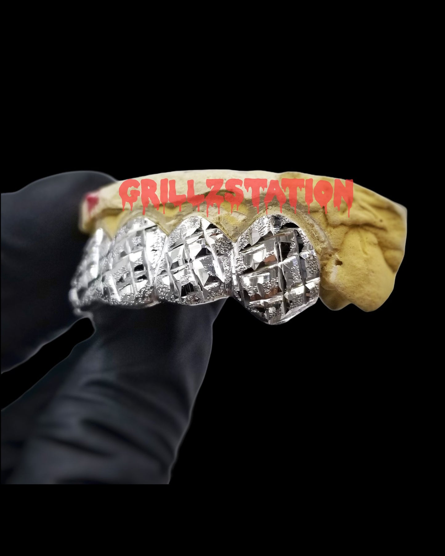 Ultra Diamond Cut Diamond Dust Teeth Grillz, Custom Handmade Solid Gold - GRILLZSTATION
