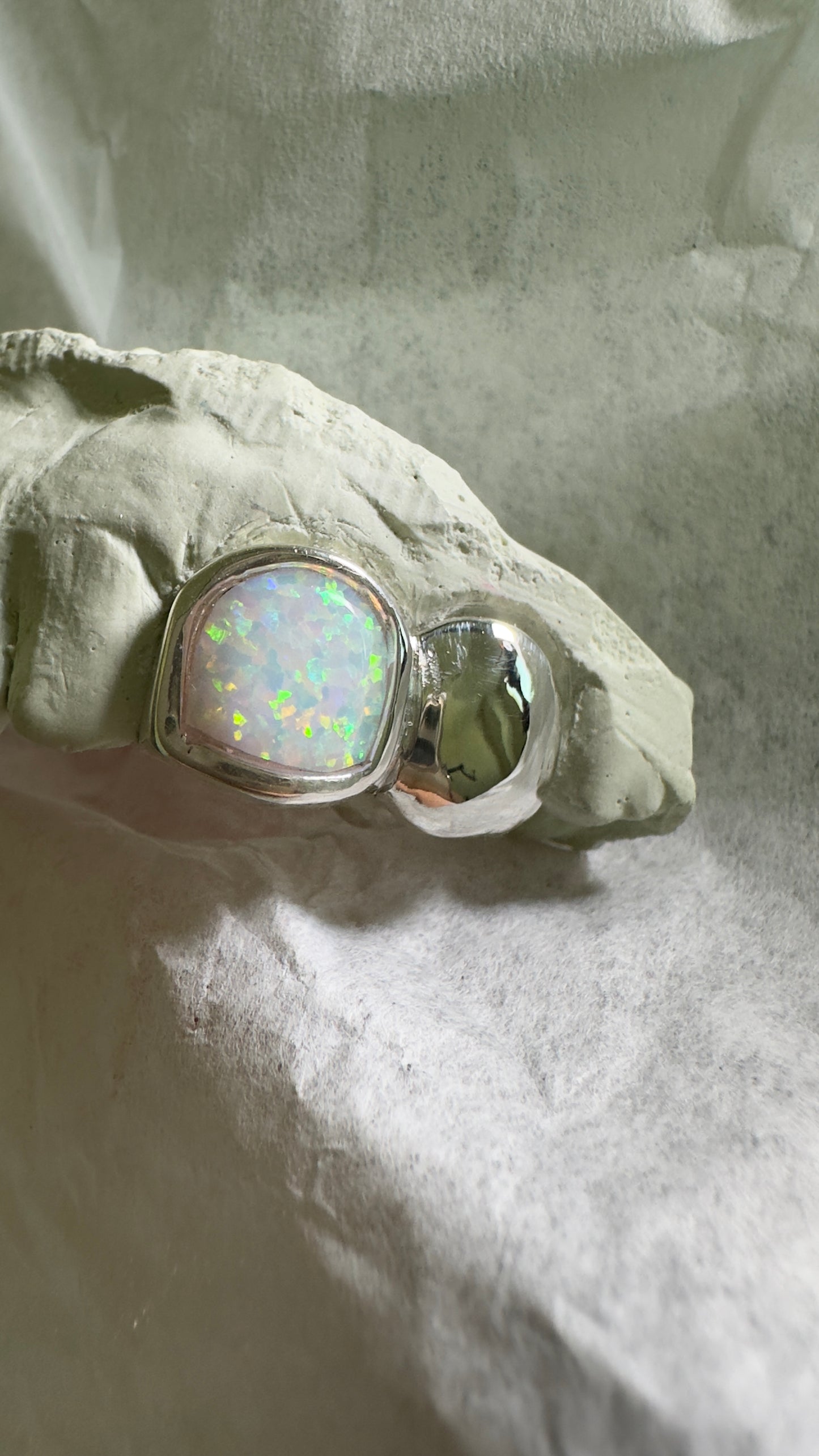 2 Teeth White Opal Teeth Single or with bar Fangs Custom gold Grillz by Grillzstation - GRILLZSTATION
