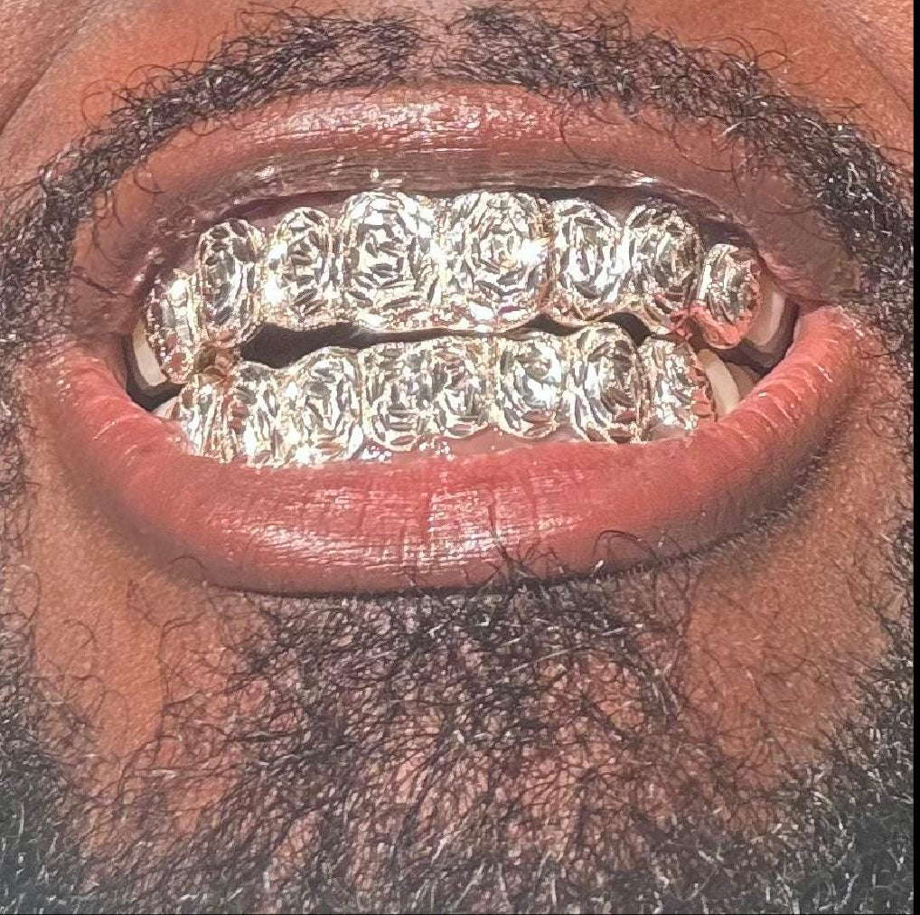 Rose Cut / Flower cut Diamond Dust custom gold Or 925 Grillz - GRILLZSTATION