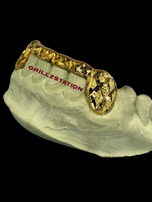 Solid Gold Front Bar Grillz Made to Order, Custom Fitted Teeth Grillz - GRILLZSTATION