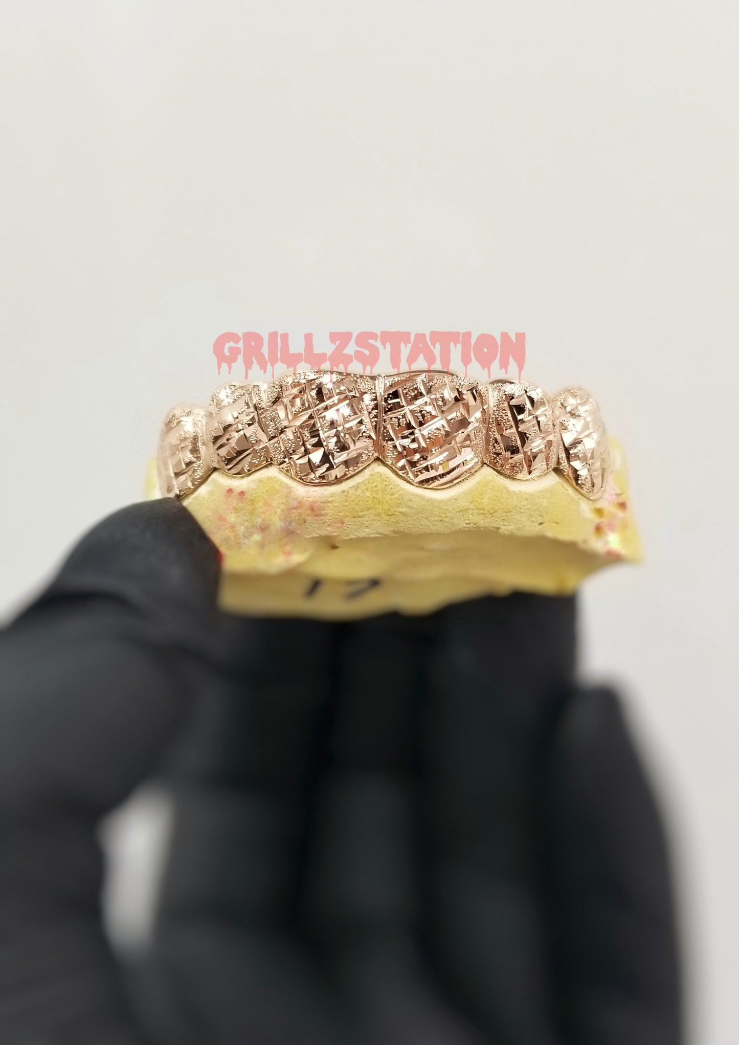 Ultra Diamond Cut Diamond Dust Teeth Grillz, Custom Handmade Solid Gold - GRILLZSTATION