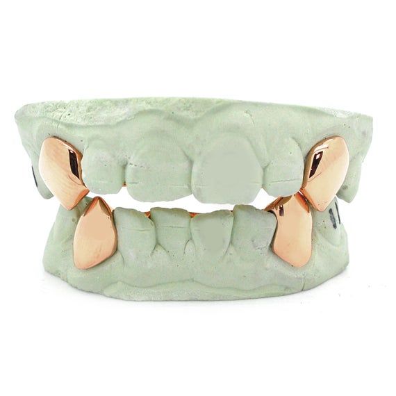 2 Teeth Fangs Custom gold  Grillz by Grillzstation - GRILLZSTATION 