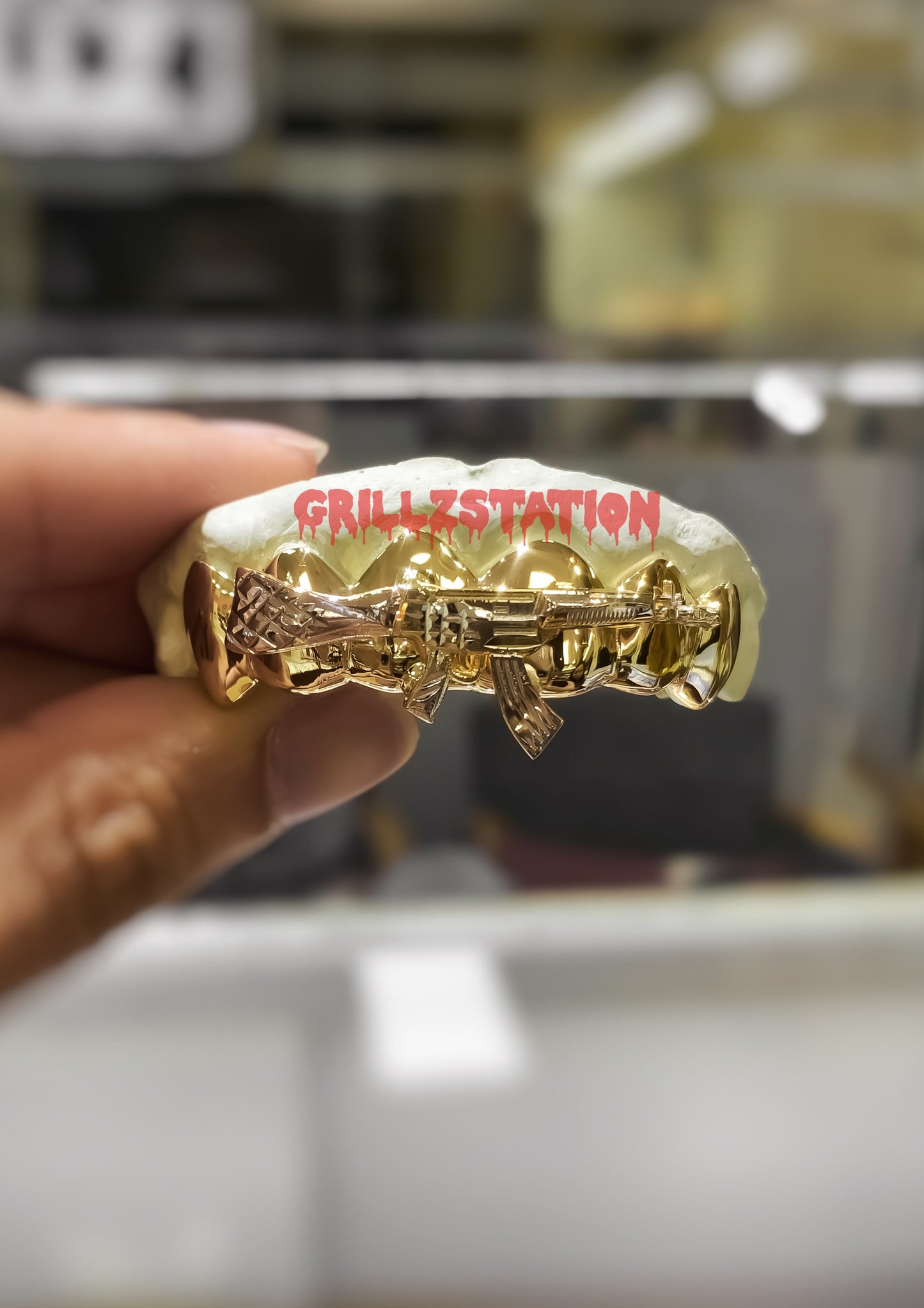 AK-47 Gun Custom Gold Grillz - GRILLZSTATION