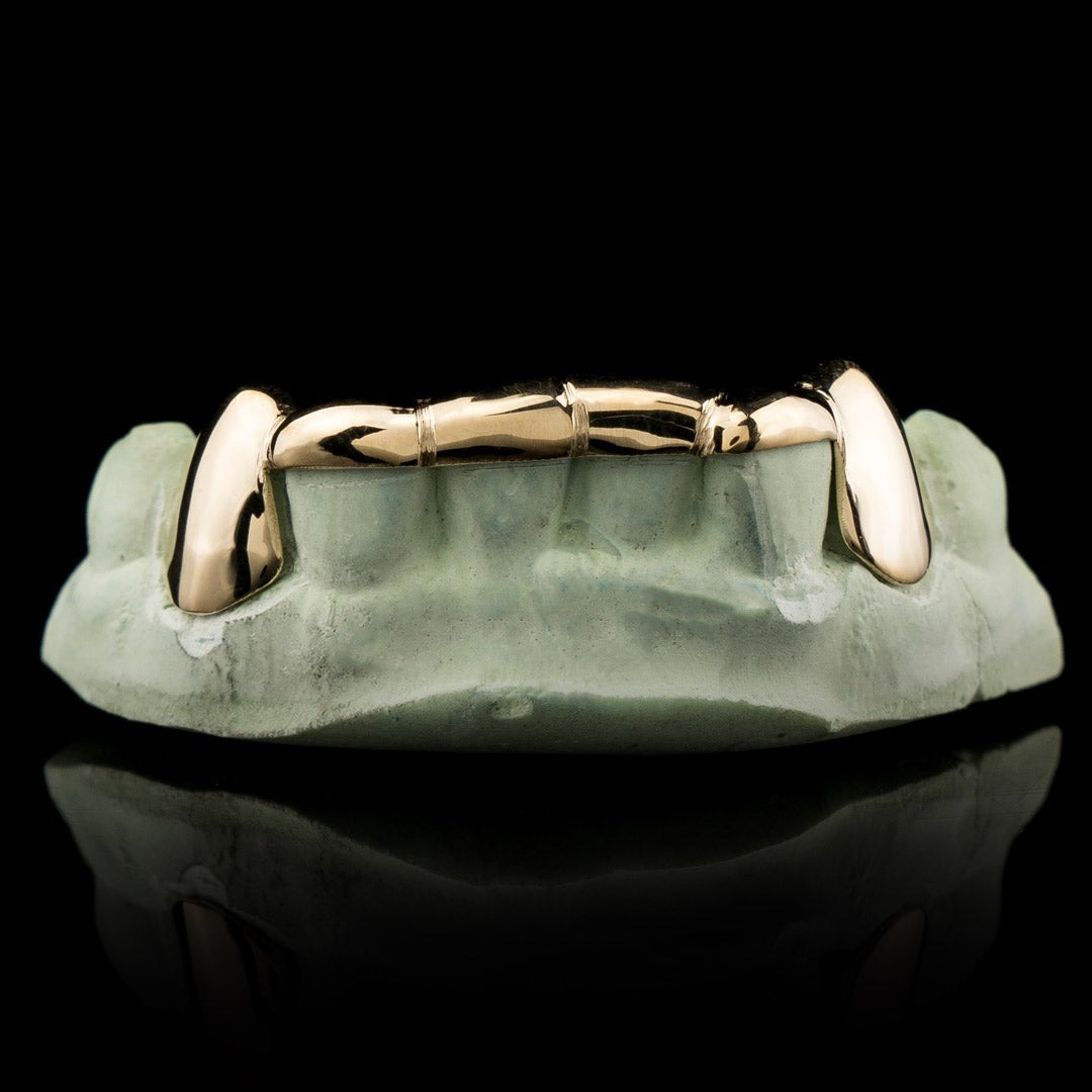 Solid Gold Front Bar Grillz Made to Order, Custom Fitted Teeth Grillz - GRILLZSTATION 