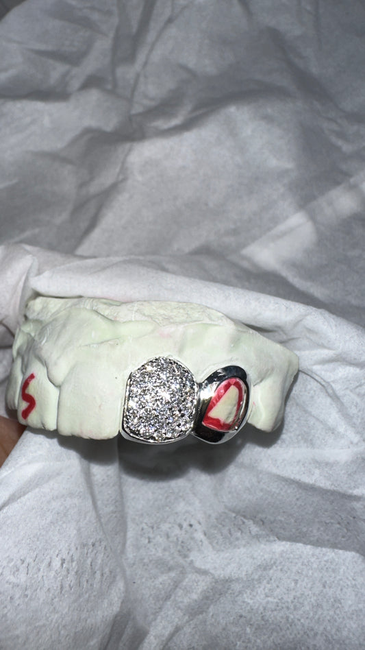 2  TEETH DIAMOND GRILLZ / Zig Zag REAL Diamond setting ( handset )