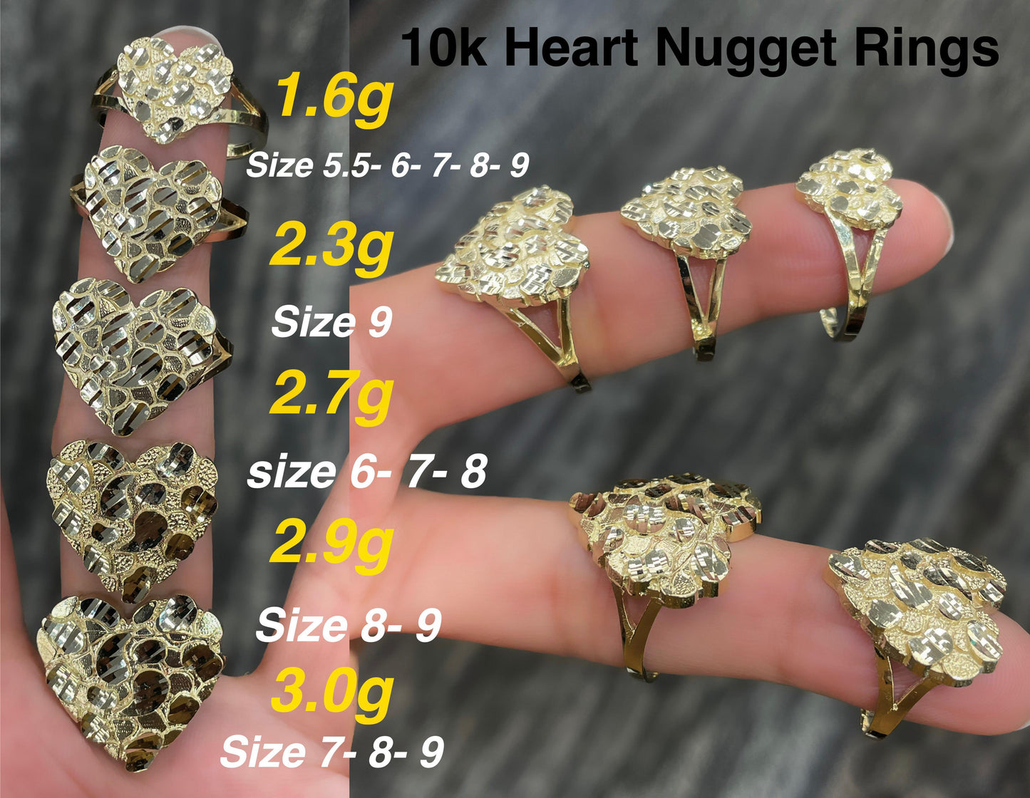 10K gold heart nugget Rings | Real Solid Gold 10K heart Nugget Ring Yellow Gold | 1.6gram to 3.5gram| Statement Rings |Nugget Ring for women