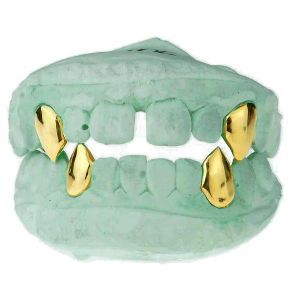 2 Teeth Fangs Custom gold  Grillz by Grillzstation - GRILLZSTATION 