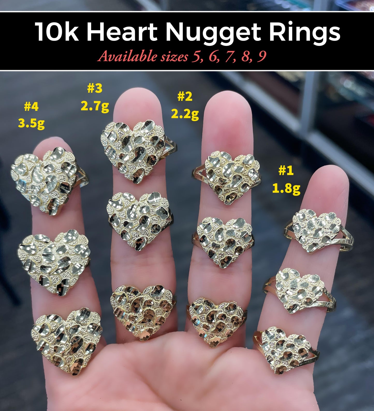 10K gold heart nugget Rings | Real Solid Gold 10K heart Nugget Ring Yellow Gold | 1.6gram to 3.5gram| Statement Rings |Nugget Ring for women