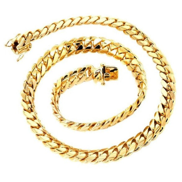 14K Gold Chain - Solid Miami Cuban Link Chain 14K Gold - GRILLZSTATION 