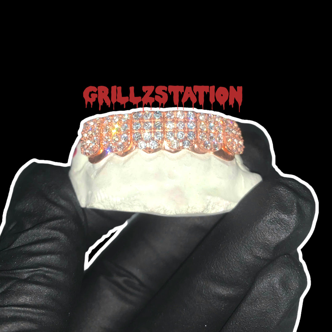 Top and Bottom CUSTOM GRILLZ with CZ prongset block ice out 925 Silver - GRILLZSTATION 