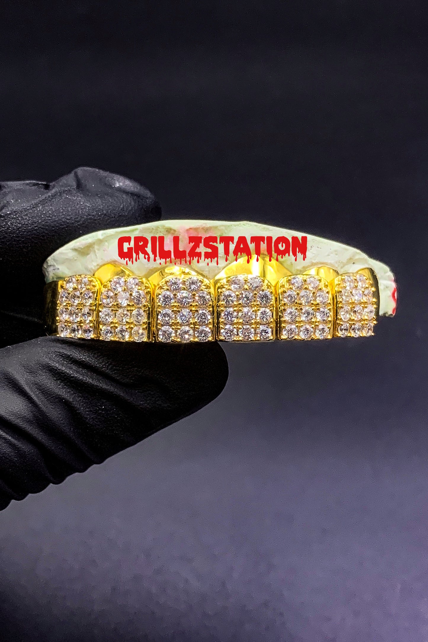 Top and Bottom CUSTOM GRILLZ with CZ prongset block ice out 925 Silver - GRILLZSTATION 
